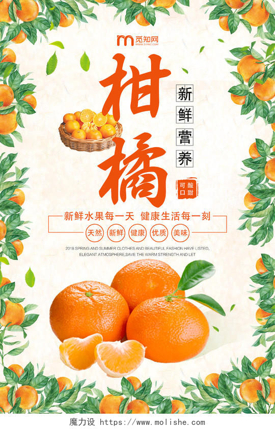 橙色简约柑橘水果柑橘子蜜橘海报